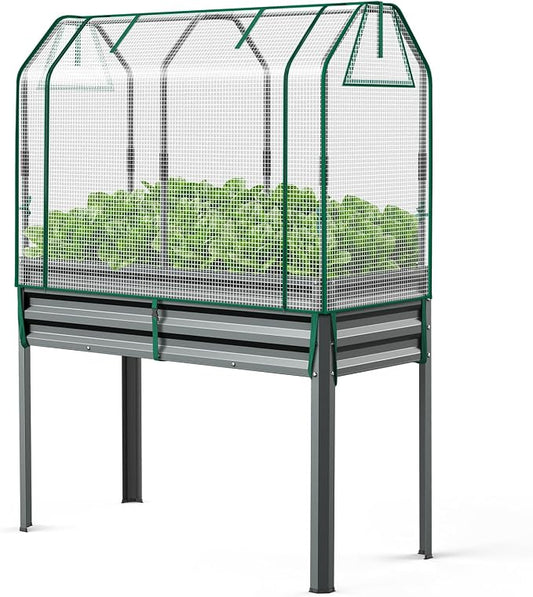 Ohuhu Raised Garden Bed with PE Cover, 48"x22"x59.5" Galvanized Elevated Planter Box with Legs, Large Garden Box Outdoor Planters for Outdoor Plants, Heavy Duty Gardening Bed for Flower Vegetable