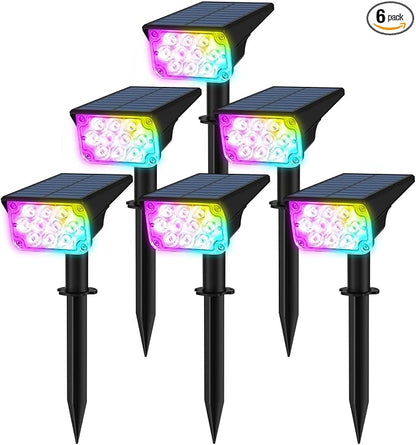 T-SUNUS Solar Spotlights Outdoor Waterproof IP65, 10 LED RGB Color Changing Landscape Lights, 7 Modes with Auto On/Off, Solar Uplights for Garden Yard Pathway Patio Christmas Halloween Decor, 6 Pack