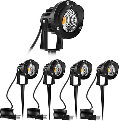 Romwish 12W LED Landscape Spotlights, 120V Plug-in Outdoor Lighting, 4 Pack | 1200LM Brightness with 3000K Warm White, IP65 Waterproof, Adjustable 270° Head & 60° Beam for Tree, Garden, Pathway and Yard