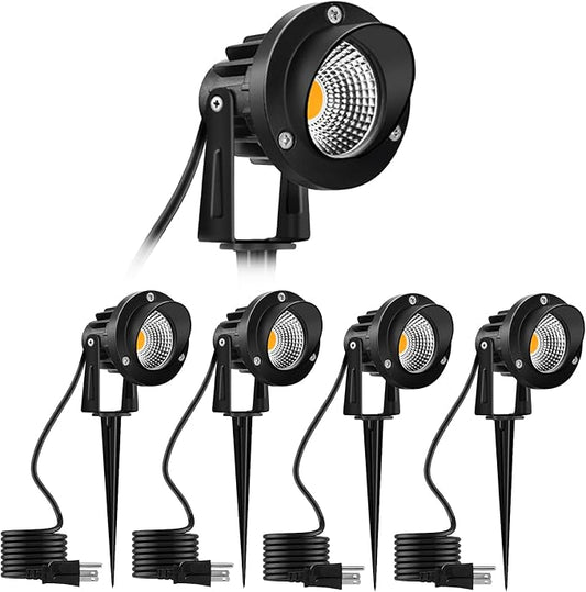 Romwish 12W LED Landscape Spotlights, 120V Plug-in Outdoor Lighting, 4 Pack | 1200LM Brightness with 3000K Warm White, IP65 Waterproof, Adjustable 270° Head & 60° Beam for Tree, Garden, Pathway and Yard