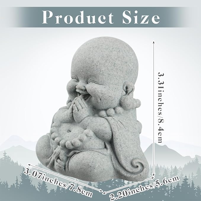 Landical Buddha Sandstone Statues, Zen Monk Praying Statue Sculptures Ornament for Wealth Good Luck Feng Shui Decor Home Office Car Decoration(Prayer Buddha)
