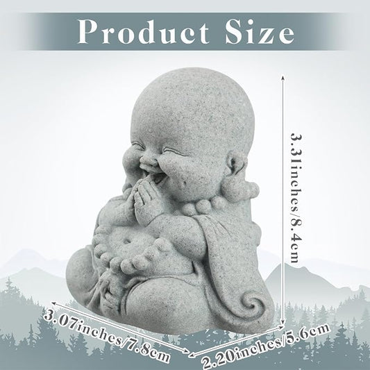 Landical Buddha Sandstone Statues, Zen Monk Praying Statue Sculptures Ornament for Wealth Good Luck Feng Shui Decor Home Office Car Decoration(Prayer Buddha)