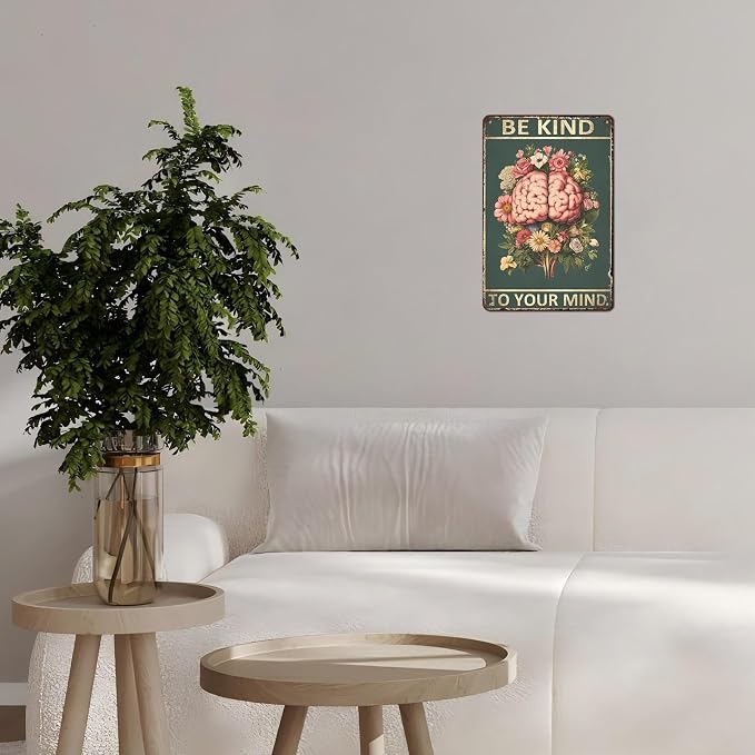 Be Kindto Your Mind Vintage Metal Tin Sign Boho Decor Hippie Wall Art Room Office Room Plant Decorfor Lady Woman 12 * 8inch