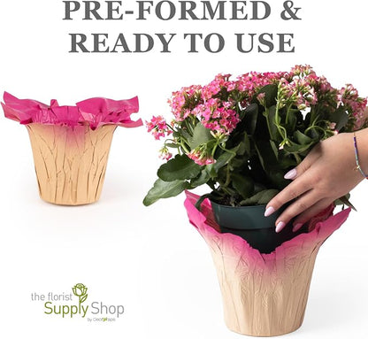 4.5” STD Plant Pot Covers, FSC® Certified Recycled Kraft Paper, Decorative Plant Sleeve for House Plants, Reusable and Gift-Ready for Potted Flowers, Pink, Pack of 5