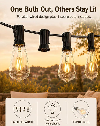 10FT ST38 Outdoor Edison String Lights with11 Clear Vintage Light Bulbs | Clear Glass ST38 Bulbs, Warm Vintage Glow, E12 base, UL-listed cord and End-to-End Connection for Porch Patio Decor