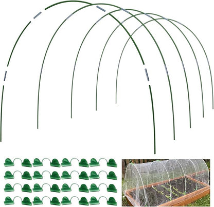 MAXPACE Greenhouse Hoops Kit, DIY 8ft Grow Tunnel, Fits Raised Garden Beds 2.8ft Wide & Up, 25 Pcs Rust-Proof Fiberglass Frame Support Rods for Row Cover, Shade Cloth, Frost Netting & Plant Stakes