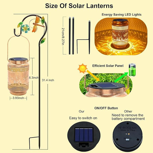 Dragonfly Solar Lanterns Outdoor Waterproof with Shepherd Hook, Gifts for Women Mom Grandma Birthday, Metal Solar Hanging Lights Garden Decor for Outside Yard Patio Pathway Backyard Porch