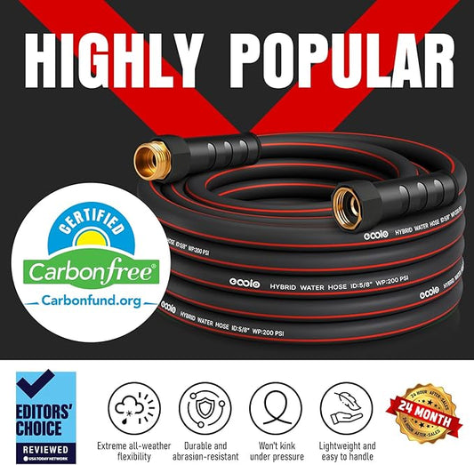 Heavy Duty Garden Hose 75ft, NON-EXPANDABLE Flexible Water Hose, Kink Resistant Lightweight Hybrid Hose, Leakproof Hose Male to Female Fittings