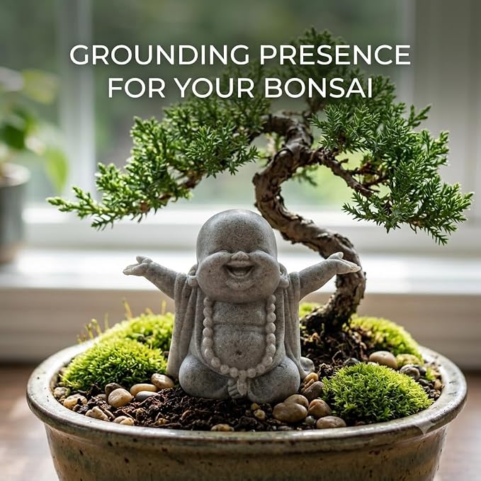 Laughing Buddha Statue, Sandstone Figurine for Aquarium Zen Decor | Laughing Buddha sandstone figurine with a cheerful design for aquarium decor, bonsai displays, and minimalist zen spaces