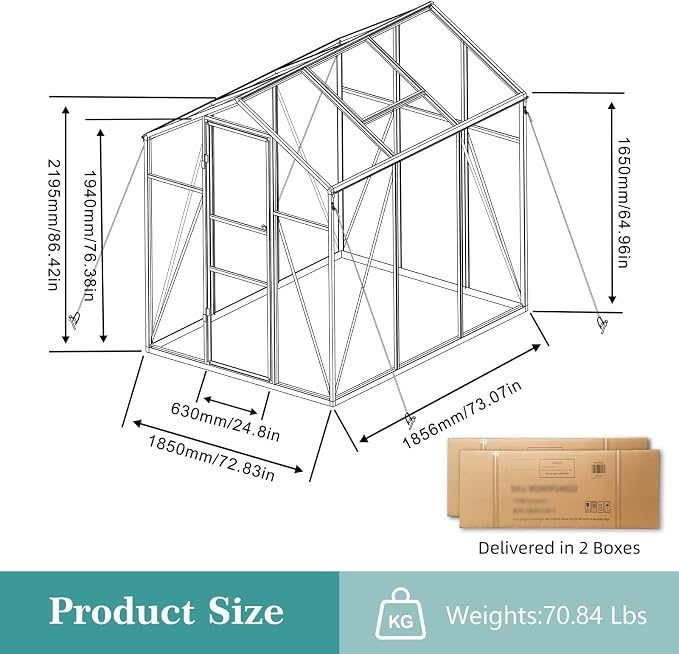 6x6 FT Greenhouse, Walk-in Heavy Duty Polycarbonate Outdoor Greenhouses with Raised Base & Anchor, Height-Enhanced Aluminum Frame, & Drainage System for Backyard All Season Growing, Black