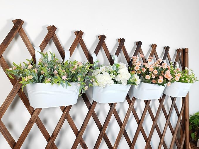 10" Hanging Flower Pots, Pack of 2 White Metal Outdoor Patio Balcony Planter, Railing Planters Fence Pot with Detachable Hook & Drainage Hole for Small Plants (White, 2Pcs)