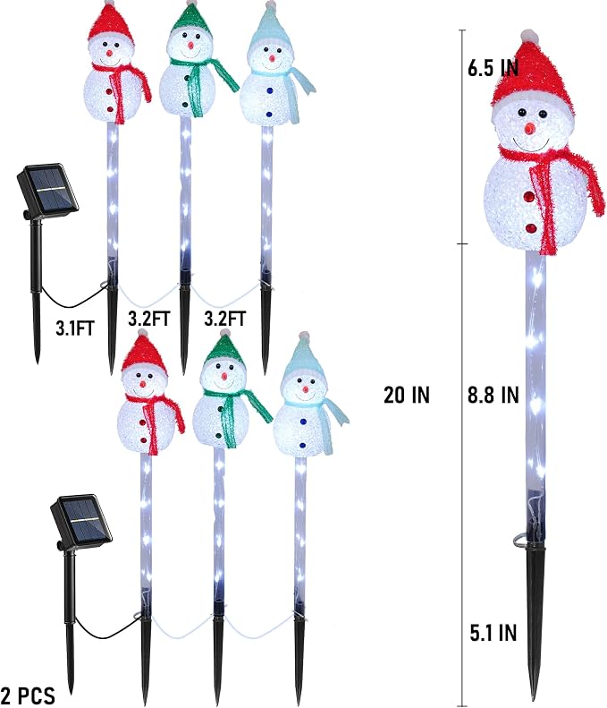 Dazzle Bright Solar Christmas Pathway Lights Outdoor, 6 Pack White LED Snowman Stake Lights Christmas Decorations, Waterproof Solar Walkway Landscape Light for Xmas Patio Yard Garden Porch