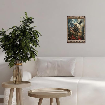 Vintage Army Tin Sign Home of the Free Because of the Brave Retro Wall Decor Nostalgic Art Funny Rustic Metal Poster Garage Store Cafe Happy Veterans Day Pubs Yard Toilet Bedroom 12 * 8inch