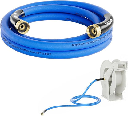 SPECILITE Female to Female Hot/Cold Garden Water Hose 5 ft x 5/8 Inch for Hose Reel, -50℉ To 190℉, Heavy Duty, Flexible, Burst 605 Psi, Rubber Extension Pipe with 3/4" Brass Fittings