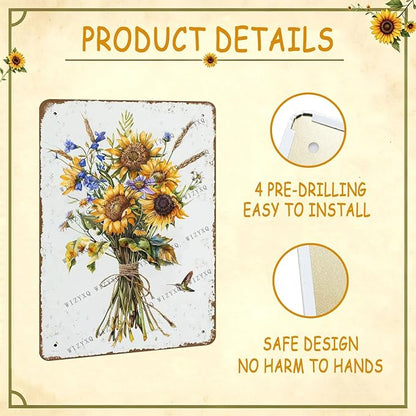 Metal Signs Farmhouse Wildflower Vintage Metal Tin Sign for Home Office Kitchen Bar Cafe Garden Wall Decor 12x8 Inch