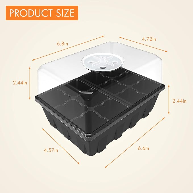 Gardzen 20 Pack Seed Starting Tray, Plant Germination Trays, Seed Starter Kit with Adjustable Humidity Vented Dome for Indoor&oOutdoor Use, Plant Growing Kit 6.6" x 4.5", Total 240-Cell, Black