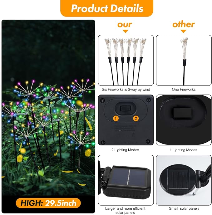 Kwaiffeo Solar Garden Lights Outdoor Waterproof Decorative Solar Lights for Outside 2 Pack with120 LED Swaying Fairy Firework Light Yard Garden Decor, Gifts for Mother's Day Mom Grandma Women