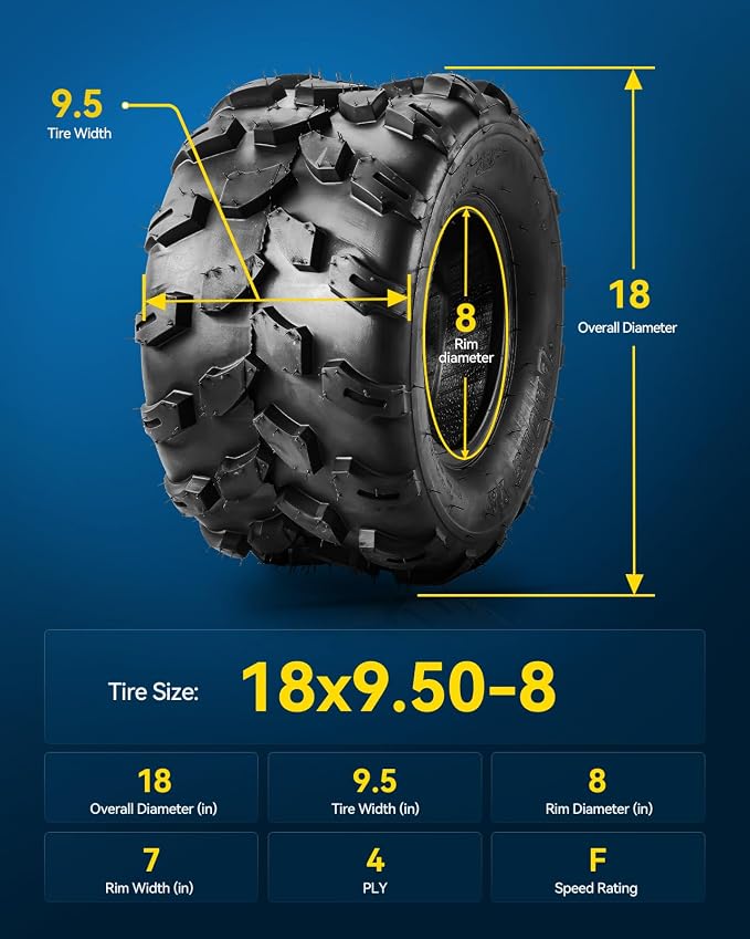 PHILTOP 18x9.5-8 ATV UTV Tires, 4-Ply Super Mud 18x9.5-8 ATV All-Terrain Tires for Riding Mowers, Golf Carts, Off-Road,2 Pcs,Tubeless (Z-124)