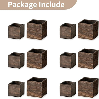 NUPTIO Wooden Box for Centerpiece Wedding: 12 Pcs Rustic Square Planter Box for Christmas Table Fall Decorations - 4×4" & 5×5" Small Wood Vases Flower Pots for Windowsill Home Garden Decor