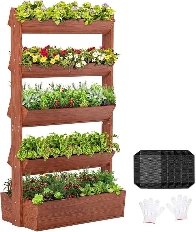 Wooden Vertical Raised Garden Bed, 5 Tier Garden Planters Raised Beds Freestanding Plant Stand Flower Rack Wooden Planter Box for Plants Herbs Flowers Vegetables Outdoor Indoor Gardening
