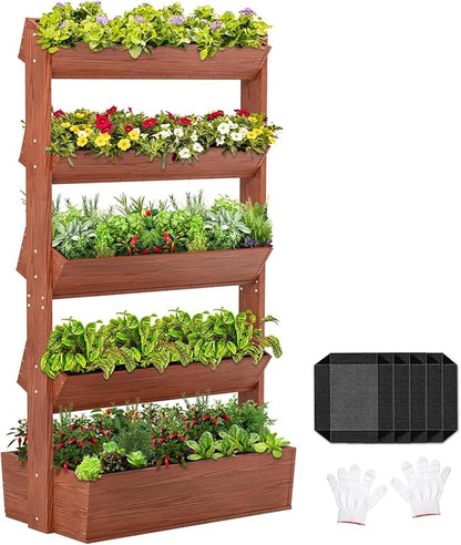 Wooden Vertical Raised Garden Bed, 5 Tier Garden Planters Raised Beds Freestanding Plant Stand Flower Rack Wooden Planter Box for Plants Herbs Flowers Vegetables Outdoor Indoor Gardening