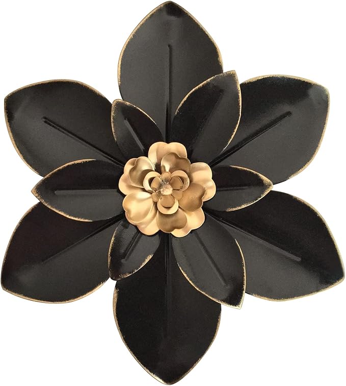 Metal Flower Wall Art Decor, 10“ Rustic Modern Floral Sculpture, Distressed Iron Wall Hanging Home Decoration Accent Artworks for Indoor Kitchen Bedroom Living Room Office Outdoor Garden Patio | Distressed Iron Wall Hanging Home Decoration Accent Artwo...