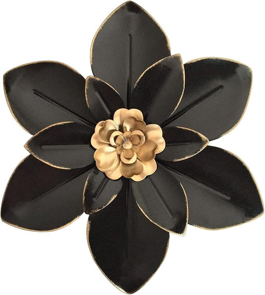 Metal Flower Wall Art Decor, 10“ Rustic Modern Floral Sculpture, Distressed Iron Wall Hanging Home Decoration Accent Artworks for Indoor Kitchen Bedroom Living Room Office Outdoor Garden Patio | Distressed Iron Wall Hanging Home Decoration Accent Artwo...
