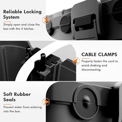 RESTMO 5-Piece Outdoor Waterproof Electrical Box Set – 12.5" x 8.5" x 5" Large & 7.1" x 2.3" x 2.3" Small, Weatherproof Boxes for Power Strip, Outlet, Plug, Socket, Timer, Holiday Light, Black