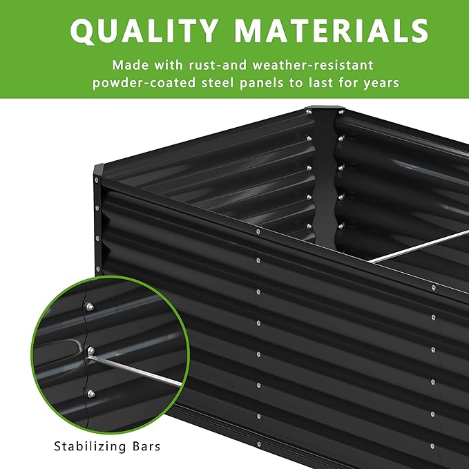 8x4x2FT Galvanized Raised Garden Bed,Planter Raised Beds-Metal Garden Box,Large Plant for Outdoor Planting, Vegetables Bed，Flower,herb-Black