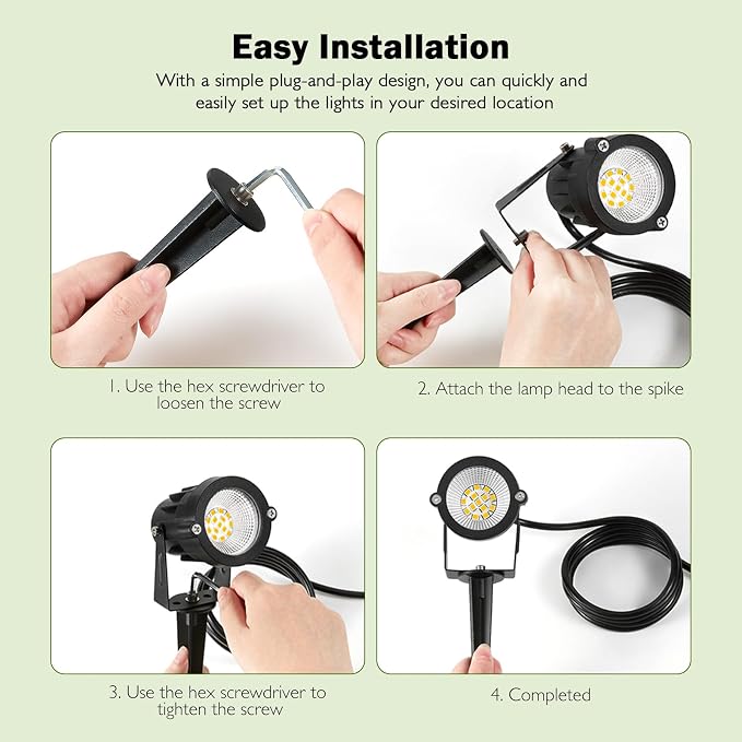 REEGOLD Outdoor Spotlight Warm White 2700K, 10W LED Spot Lights Outdoor for Yard Garden Tree, 120V Plug in Landscape Lighting with IP65 Waterproof for Halloween Christmas Decor, 4 Pack