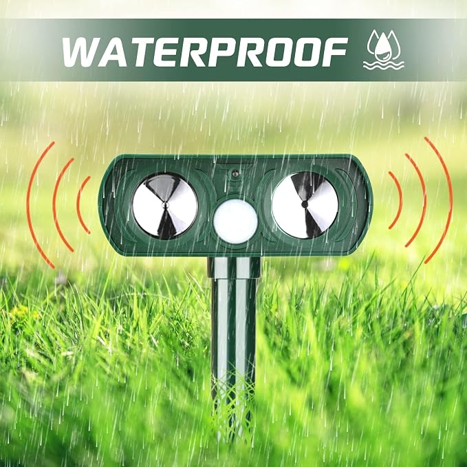 2 Pack Solar Ultrasonic Animal Repellent Deer Repellent Devices Cat Repellent Outdoor Motion Activated Rabbit Squirrel Repellent Waterproof for Yard, Farm, Garden