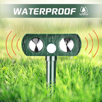 2 Pack Solar Ultrasonic Animal Repellent Deer Repellent Devices Cat Repellent Outdoor Motion Activated Rabbit Squirrel Repellent Waterproof for Yard, Farm, Garden