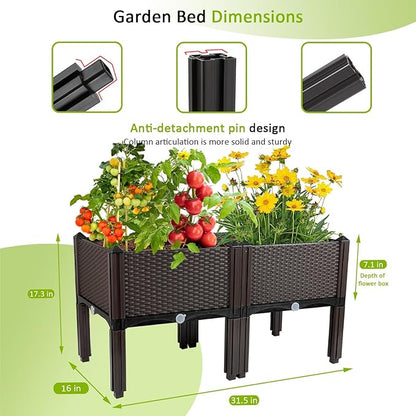 Raised Garden Bed Planters for Outdoor Plants with Legs Elevated Rectangular Planter Boxes Garden Patio Balcony Deck for Planting Flowers, Vegetables, Tomatoes, and Herbs