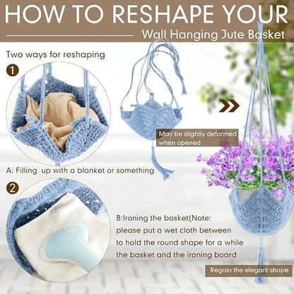 Shappy 1 Pack Boho Macrame Plant Hanger, Large Hanging Planter Plant Holder Pot Hanger Hanging Basket Wall Planters, Plants Lover Gift for Indoor Garden (Classic,Light Blue)