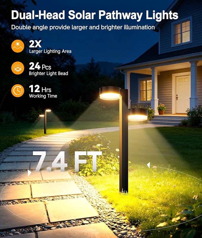 Bright Solar Pathway Lights Outdoor, 6 Pack with 12 Heads Garden Lights Solar Powered Path Lights Up to 15 Hrs, Auto On/Off Waterproof Outdoor Solar Light for Yard Walkway Driveway Patio Lawn