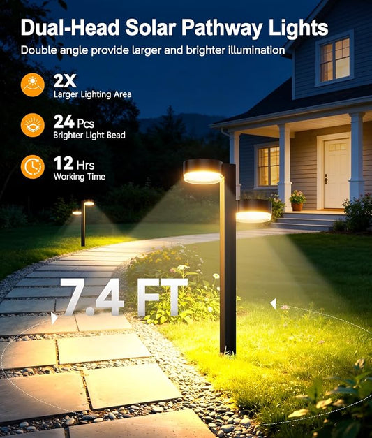 Bright Solar Pathway Lights Outdoor, 6 Pack with 12 Heads Garden Lights Solar Powered Path Lights Up to 15 Hrs, Auto On/Off Waterproof Outdoor Solar Light for Yard Walkway Driveway Patio Lawn