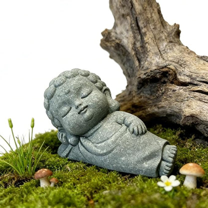livelyfish Sleeping Buddha Statue Sandstone Buddha Figurine Zen Buddhism Sculpture for Aquarium Fish Tank Garden Home Decor (S)