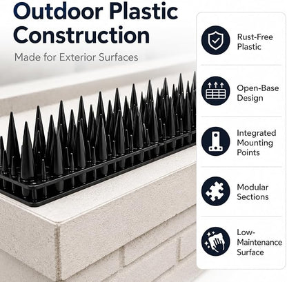 Bird Spikes for Outside, 20 Pack 20 FT Plastic Pigeon Deterrent Spikes, Dense Anti-Climb Strips for Squirrels, Raccoons & Cats, Cuttable Fence Spikes for Roof, Railing, Window Sill(Black)