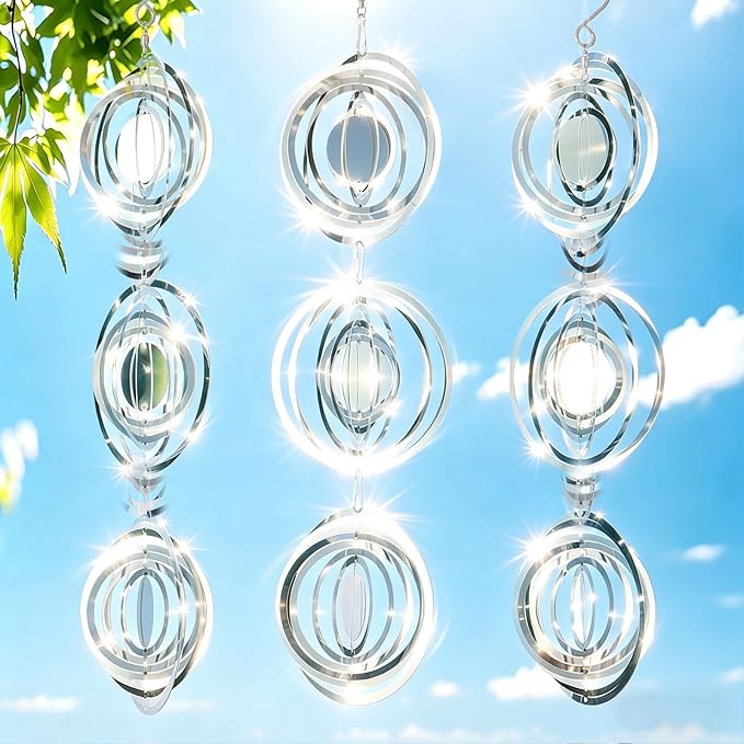 Bird Deterrents for Outside, 9PCS 3D Wind Spinners Outdoor Garden Decor, Bird Reflectors to Keep Birds, Woodpeckers, Pigeons Away from House, Outdoor Garden, Patio and Yard (9pcs-Round)