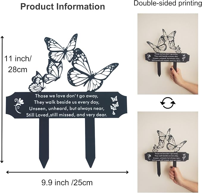 SWEEARTH Grave Decorations for Cemetery – Express your Eternal Love – Fine Craftsmanship Cemetery Decorations for grave – Elegant Butterfly Garden Marker with Stakes – Easy Installation Grave Markers