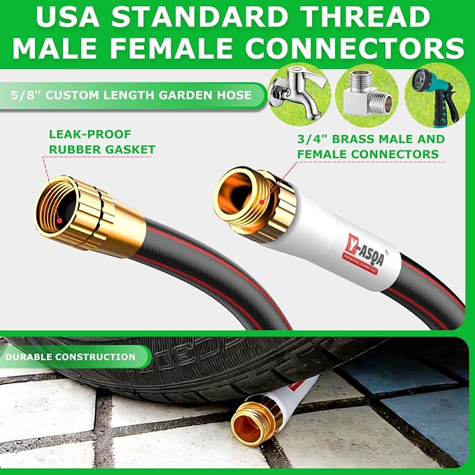 YASQA 100FT Extra Long Heavy Duty Garden & Water Hose - Commercial Grade for Homeowners & Large Properties, Kink-Free Leak-Proof with Brass Fittings, 5/8 Inch Black