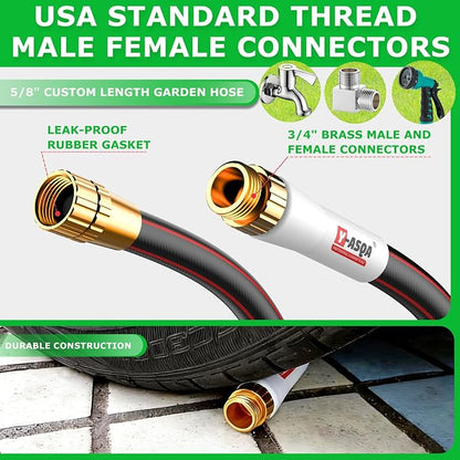 YASQA 100FT Extra Long Heavy Duty Garden & Water Hose - Commercial Grade for Homeowners & Large Properties, Kink-Free Leak-Proof with Brass Fittings, 5/8 Inch Black