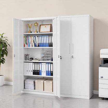 VEVOR Metal Storage Cabinet, Lockable Steel Garage Cabinet with Adjustable Shelves, 2 Magnetic Doors, 2 Keys, 5-Tiers Tool Storage Locker for Home, Office, School, Warehouse, Basement, Laundry, White