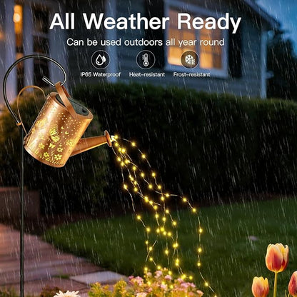 Ollny Solar Watering Can with Cascading Lights Outdoor Garden Decor, Birthday Gifts for Mom Grandma Women, IP65 Waterproof 2 Lighting Modes Hanging Lanterns for Yard Patio Lawn (Butterfly)
