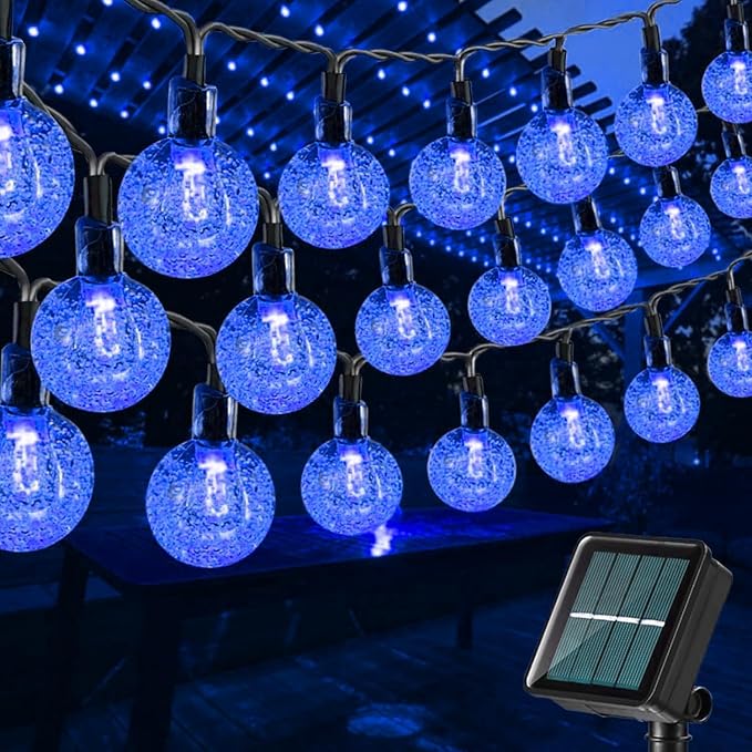 Toodour Solar String Lights Outdoor, 56ft 100 LED Globe String Light with 8 Mode, Waterproof Crystall Ball Lights Solar Patio Lights for Garden, Lawn, Patio, Gazebo, Yard, Outdoor Decor - Blue