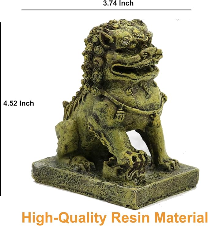 Fish Tank Decorations, Japanese Large Aquarium Decor Accessories with Foo Lions, Bearded Dragon Hideout, Reptile & Amphibian Habitat Hideouts(Yellow Lion)