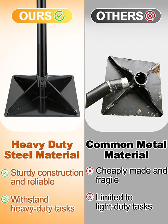 Upgraded Heavy-Duty Steel Tamper, 10"x10" Effortless Ergonomic Soil Tamper Tool with 48" Durable Handle, Garden Landscaping Hand Tools for Ground & Gravel Leveling Dirt Compactor