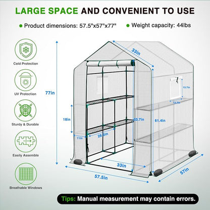 Yesker Greenhouse 57.5"x57"x77" Walk in Green House - Large Outdoor/Indoor Greenhouses with 8 Shelves Waterproof PE Cover & Windows, Portable Greenhouse Kit for Winter Backyard Gardening Patio, White