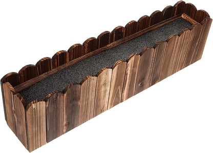 Rustic Wooden Flower Planter Box 19.37X5.11X3.54In Anti-Rotten Wood Pot for Indoor Balcony Window Sill Decorative Fake Flower Holder with Foam Block