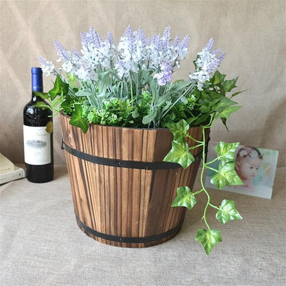 Healeved Wooden Round Barrel Flower Pot Planter with Breathable Bottom Hole for Home Office Garden Decor 7.08X5.9 Inches